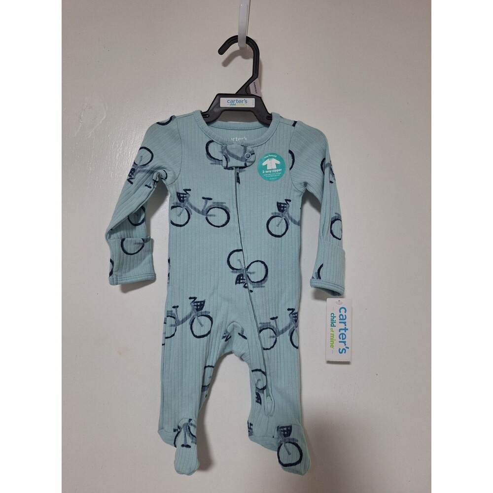Carter's Child of Mine Newborn Footed One-Piece Sleeper Blue Bicycle Print NWT